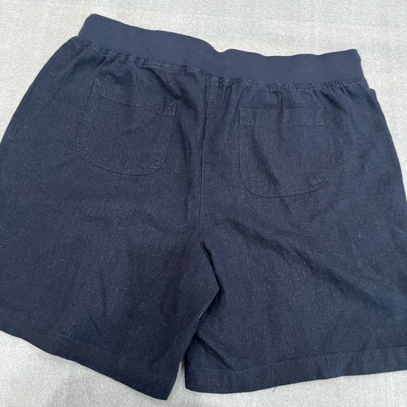 [L]Per Se Navy Linen Casual Shorts with Elastic Waistband - Picture 3 of 8